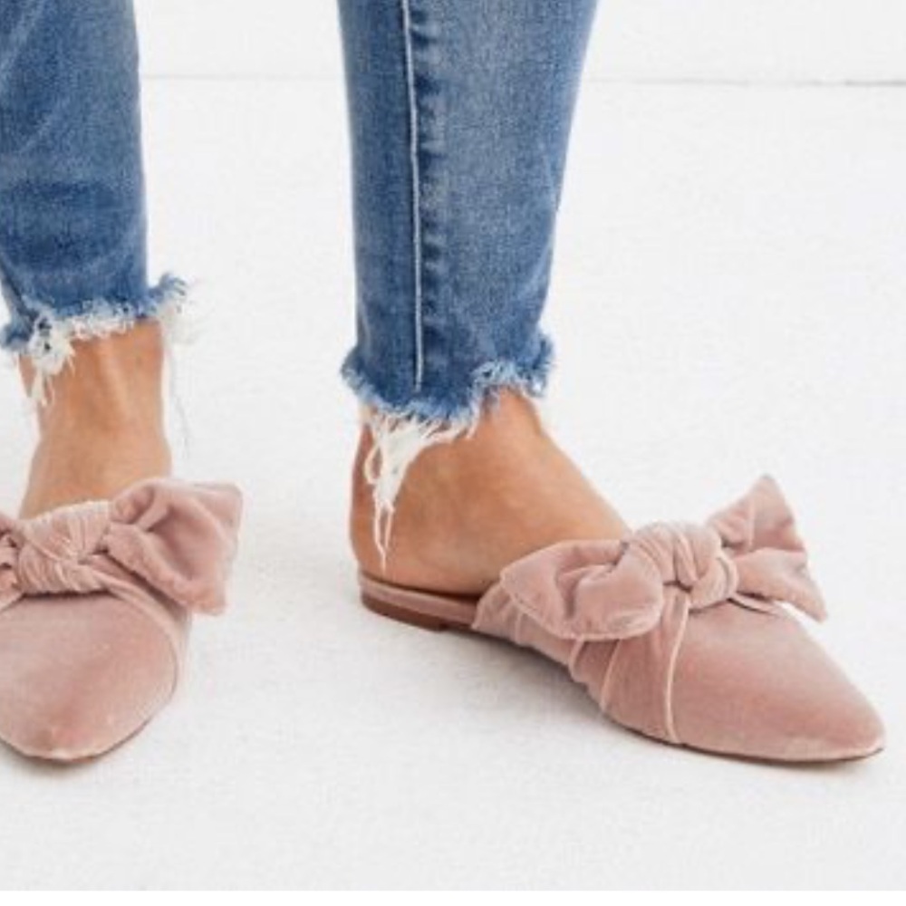 Madewell Remi Velvet Blush Pointed Toe W/Bow Slip-On Mule Shoes Size 11